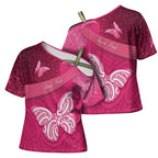 New Zealand Breast Cancer Awareness Cross Shoulder Shirt Pink Ribbon Butterfly Maori Pattern