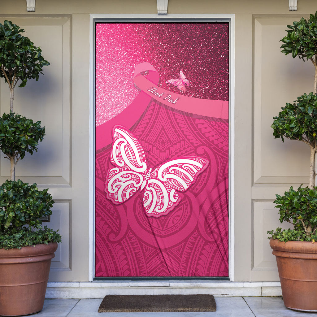 New Zealand Breast Cancer Awareness Door Cover Pink Ribbon Butterfly Maori Pattern