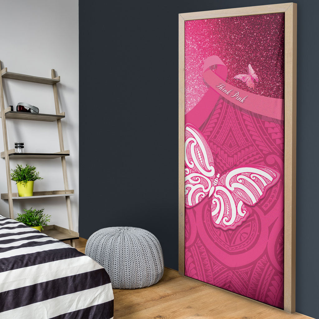 New Zealand Breast Cancer Awareness Door Cover Pink Ribbon Butterfly Maori Pattern