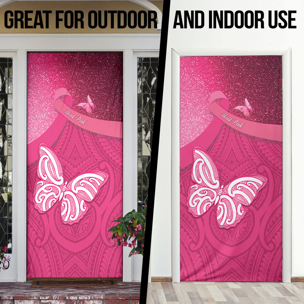 New Zealand Breast Cancer Awareness Door Cover Pink Ribbon Butterfly Maori Pattern