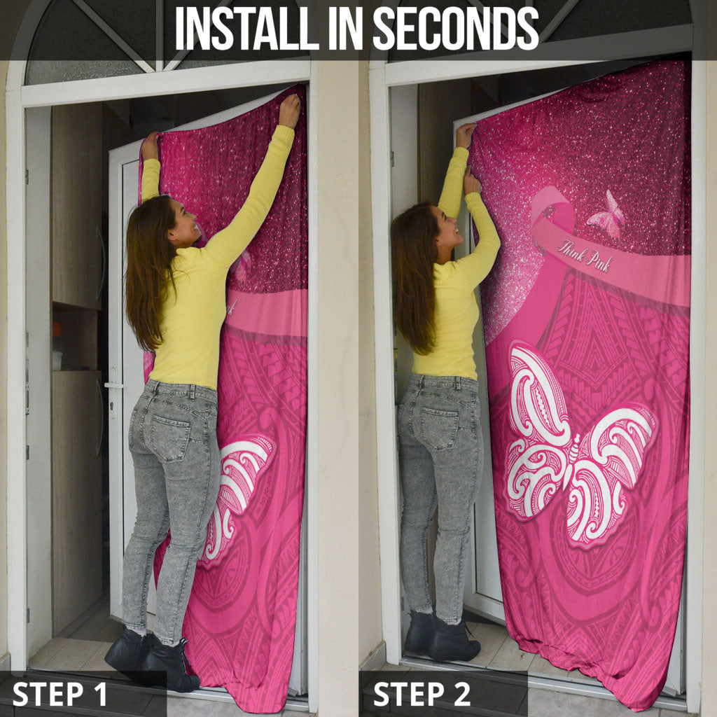 New Zealand Breast Cancer Awareness Door Cover Pink Ribbon Butterfly Maori Pattern