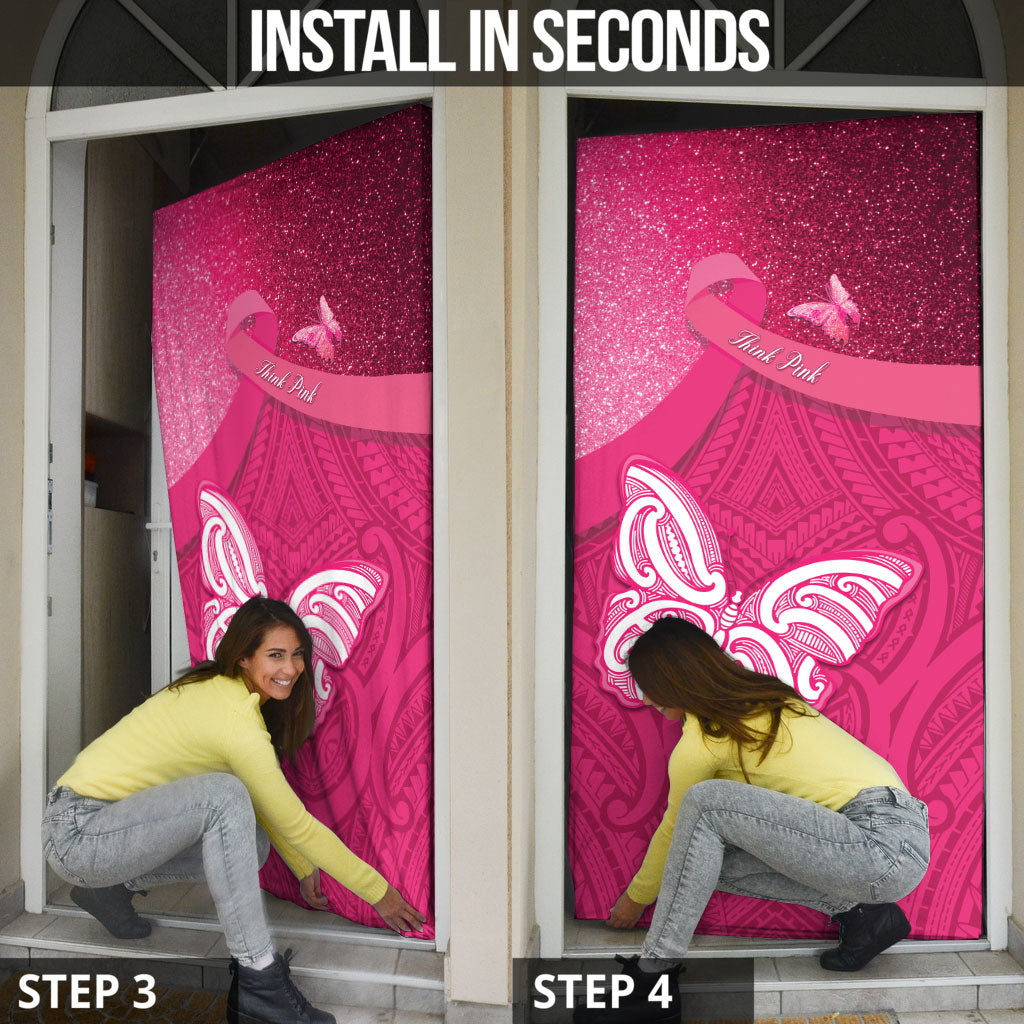 New Zealand Breast Cancer Awareness Door Cover Pink Ribbon Butterfly Maori Pattern