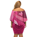 New Zealand Breast Cancer Awareness Family Matching Off Shoulder Short Dress and Hawaiian Shirt Pink Ribbon Butterfly Maori Pattern