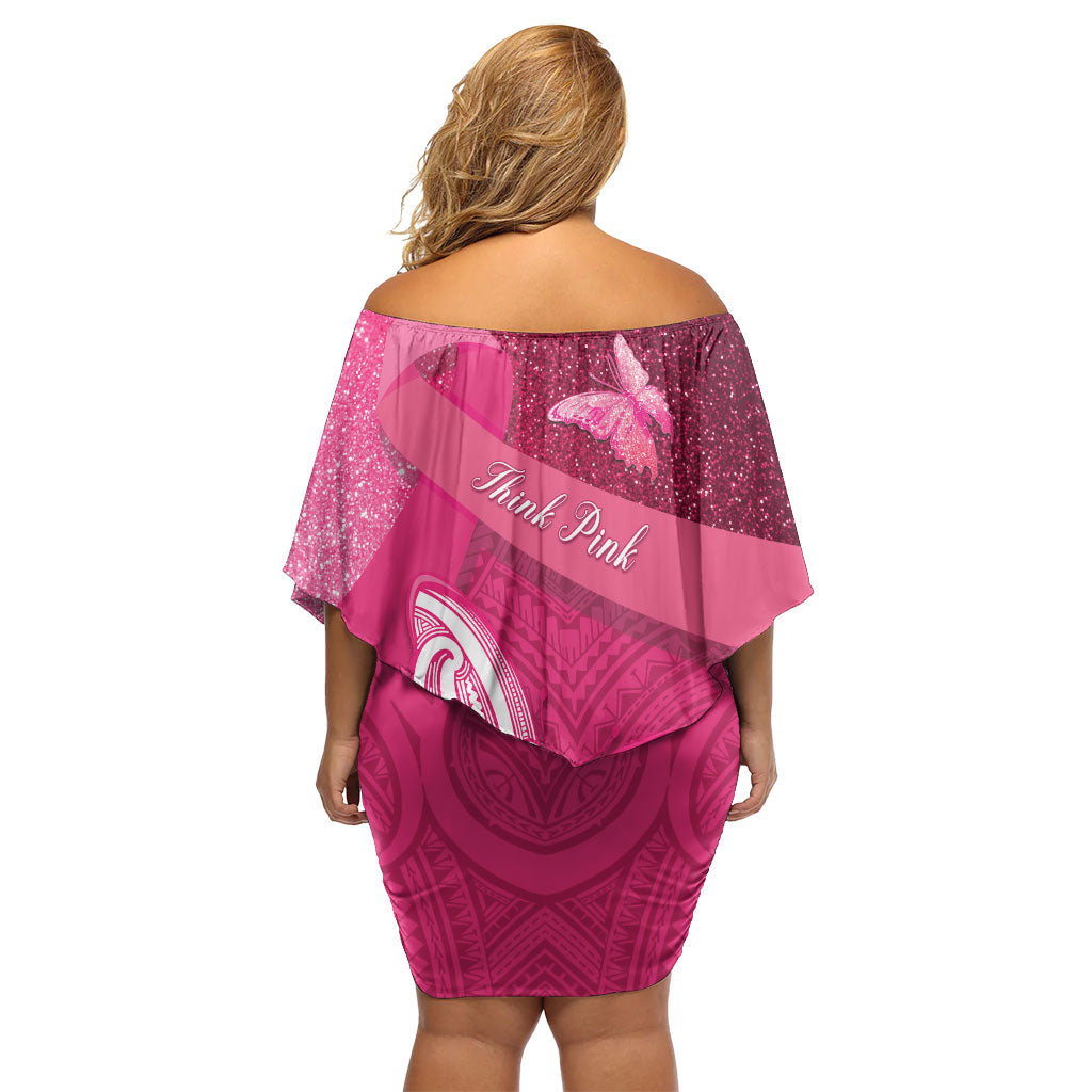 New Zealand Breast Cancer Awareness Family Matching Off Shoulder Short Dress and Hawaiian Shirt Pink Ribbon Butterfly Maori Pattern