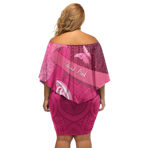 New Zealand Breast Cancer Awareness Family Matching Off Shoulder Short Dress and Hawaiian Shirt Pink Ribbon Butterfly Maori Pattern
