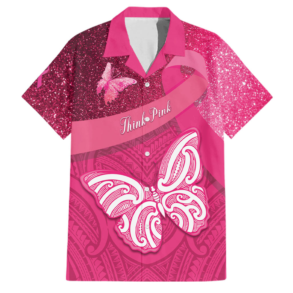 New Zealand Breast Cancer Awareness Family Matching Tank Maxi Dress and Hawaiian Shirt Pink Ribbon Butterfly Maori Pattern