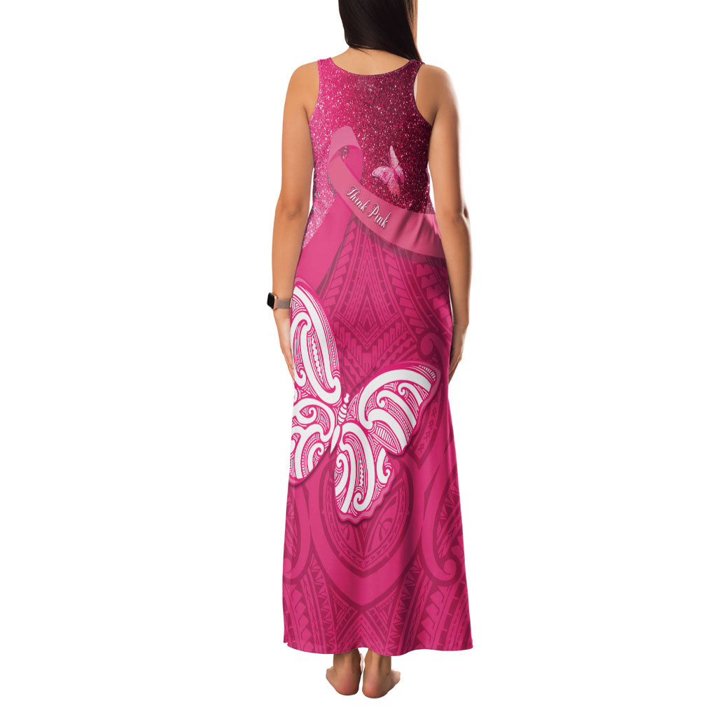 New Zealand Breast Cancer Awareness Family Matching Tank Maxi Dress and Hawaiian Shirt Pink Ribbon Butterfly Maori Pattern