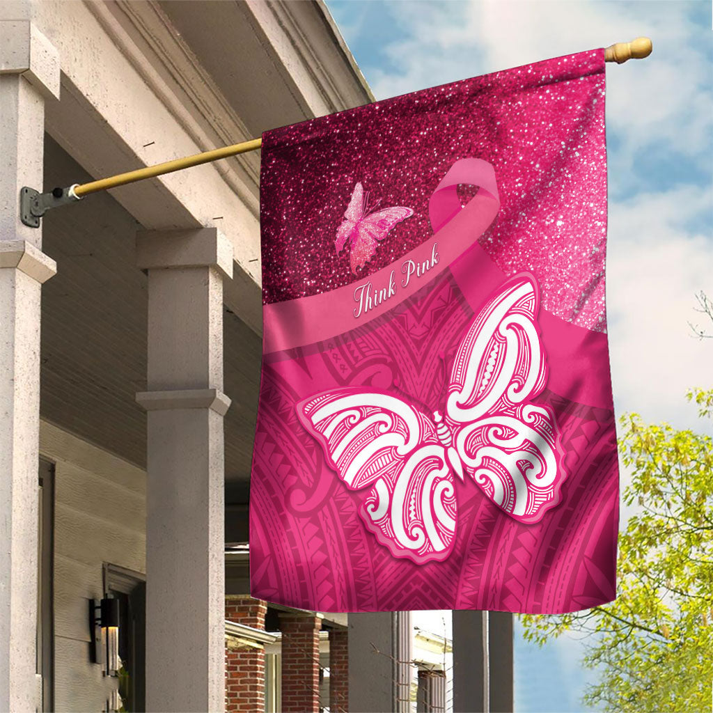 New Zealand Breast Cancer Awareness Garden Flag Pink Ribbon Butterfly Maori Pattern