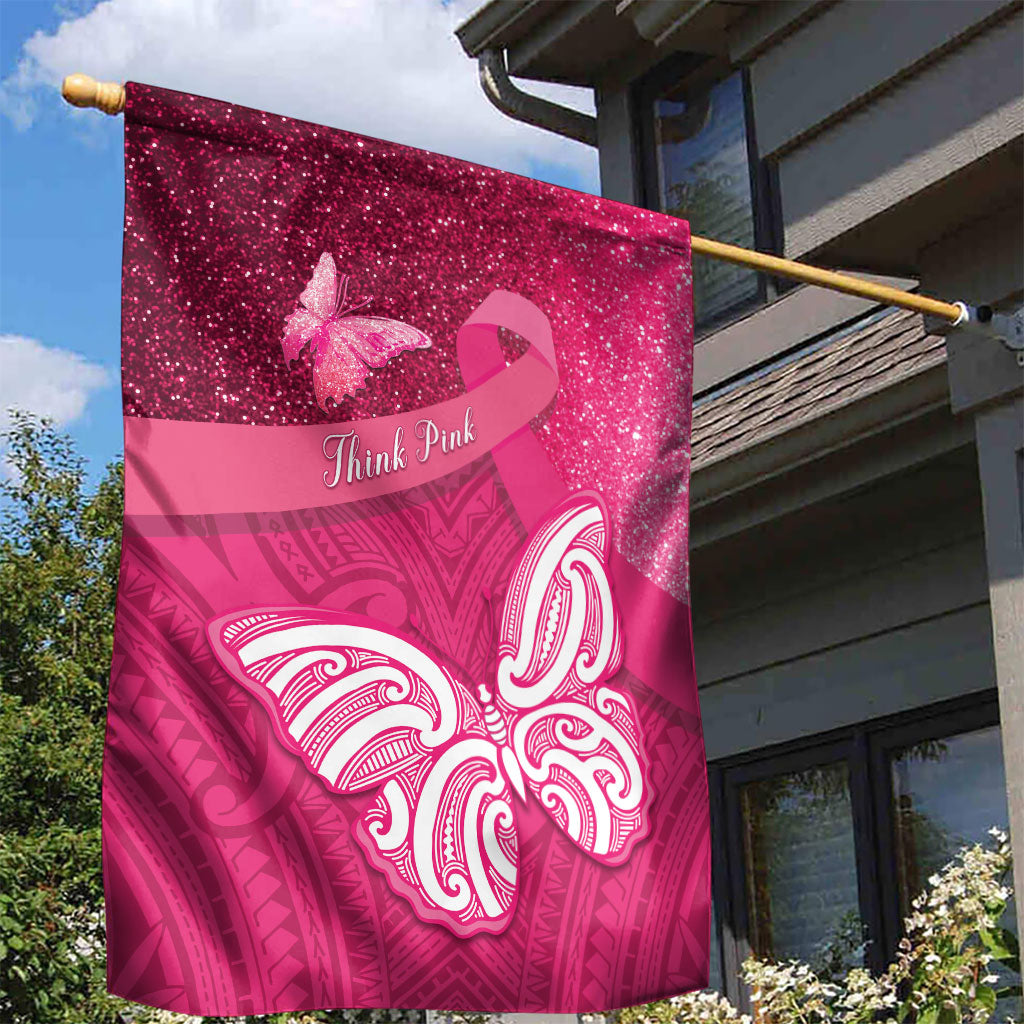 New Zealand Breast Cancer Awareness Garden Flag Pink Ribbon Butterfly Maori Pattern