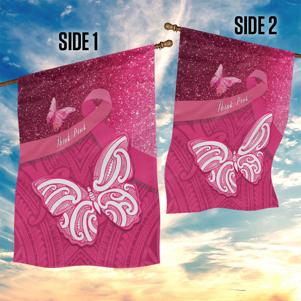 New Zealand Breast Cancer Awareness Garden Flag Pink Ribbon Butterfly Maori Pattern