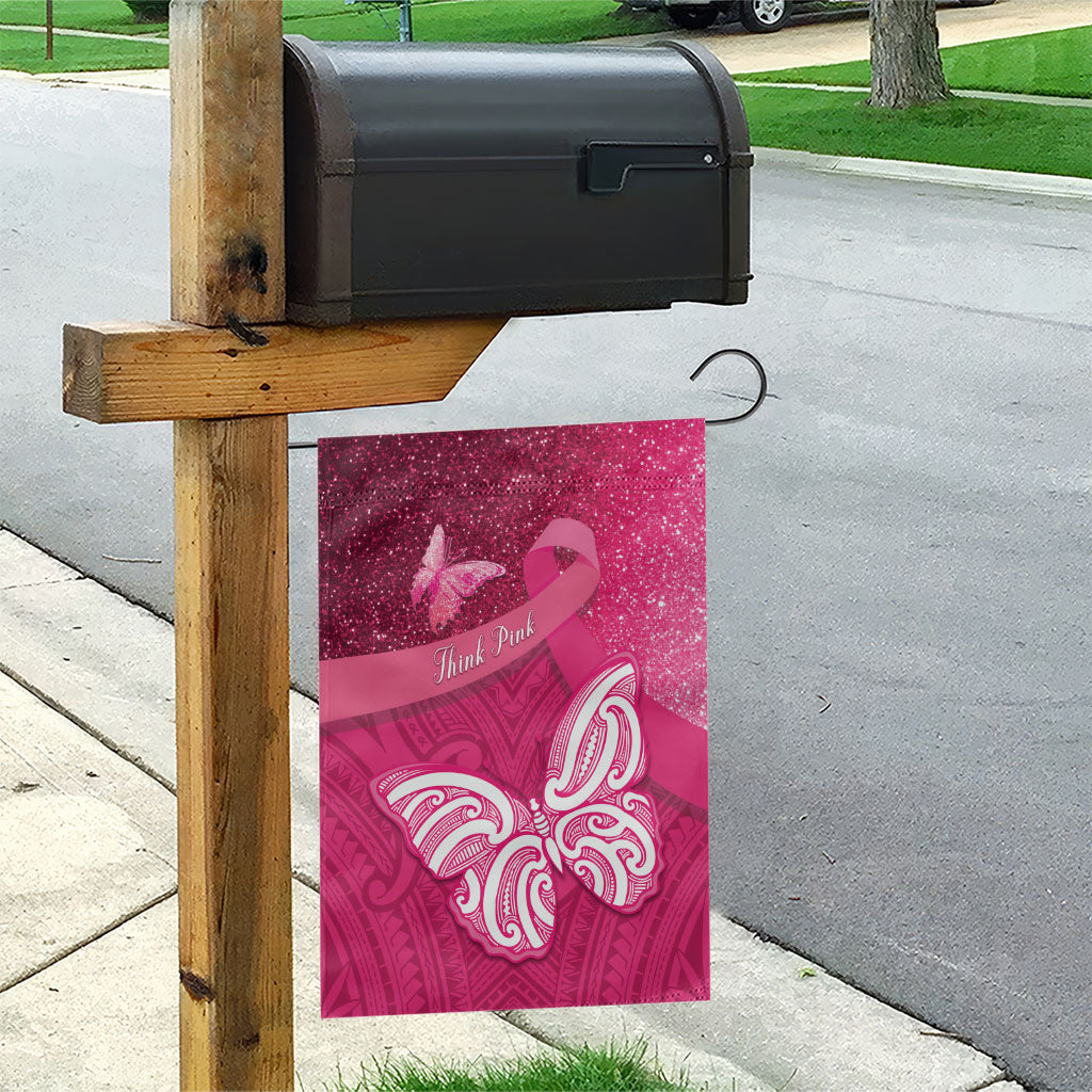 New Zealand Breast Cancer Awareness Garden Flag Pink Ribbon Butterfly Maori Pattern