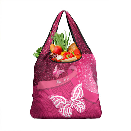 New Zealand Breast Cancer Awareness Grocery Bag Pink Ribbon Butterfly Maori Pattern