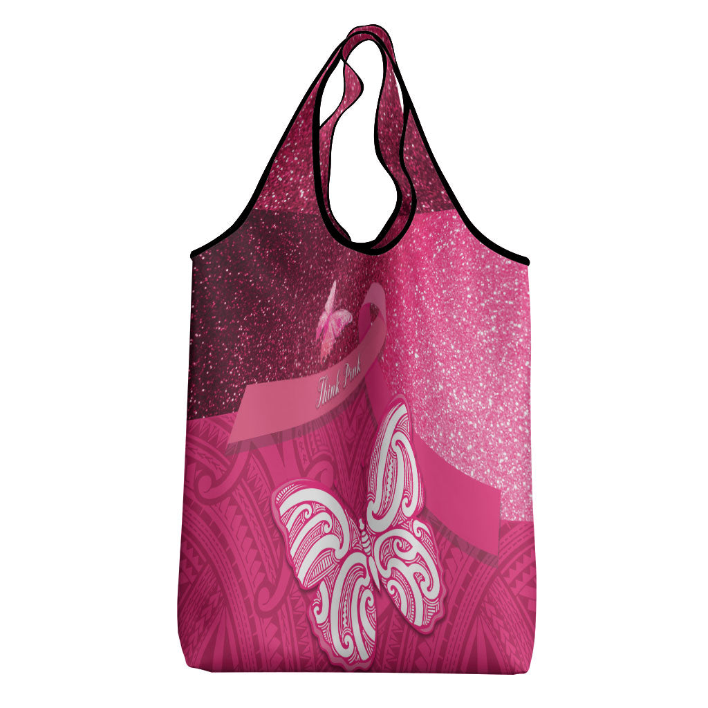 New Zealand Breast Cancer Awareness Grocery Bag Pink Ribbon Butterfly Maori Pattern