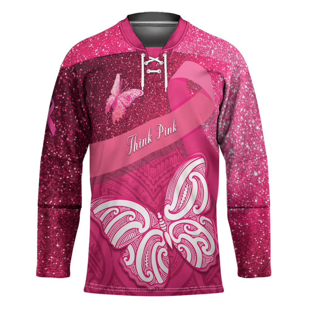 New Zealand Breast Cancer Awareness Hockey Jersey Pink Ribbon Butterfly Maori Pattern