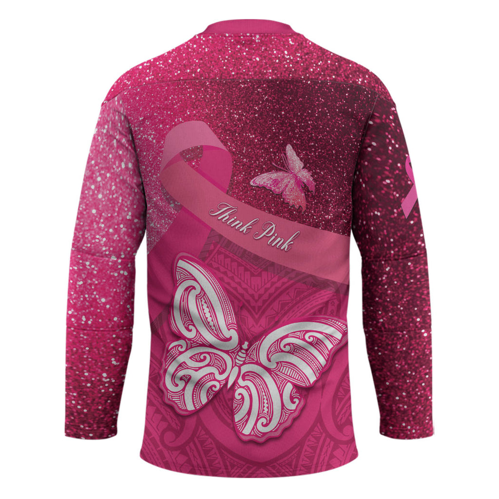 New Zealand Breast Cancer Awareness Hockey Jersey Pink Ribbon Butterfly Maori Pattern
