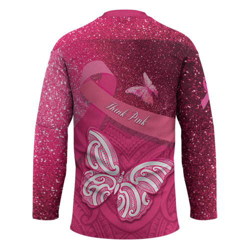 New Zealand Breast Cancer Awareness Hockey Jersey Pink Ribbon Butterfly Maori Pattern