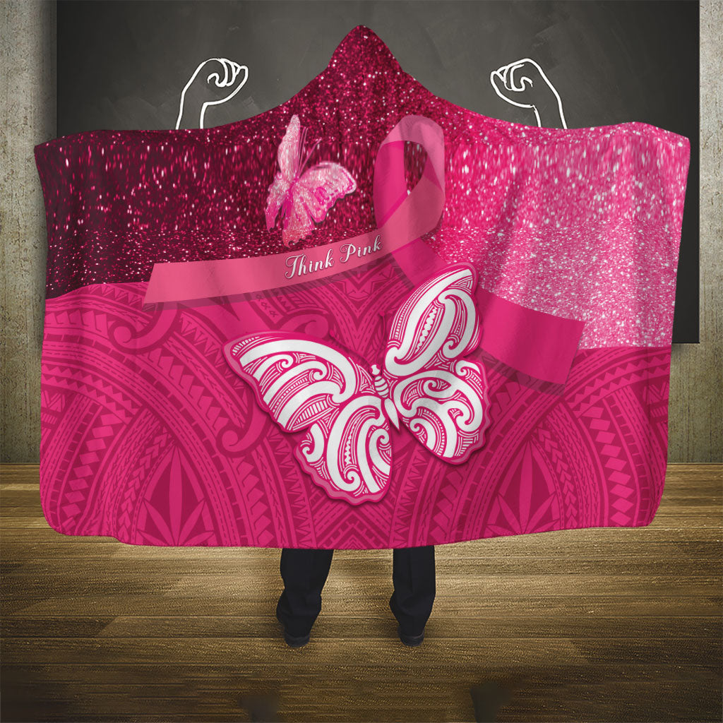 New Zealand Breast Cancer Awareness Hooded Blanket Pink Ribbon Butterfly Maori Pattern