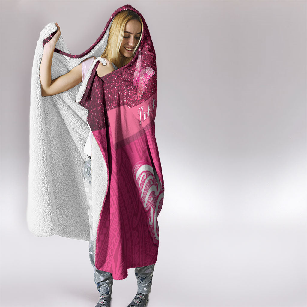 New Zealand Breast Cancer Awareness Hooded Blanket Pink Ribbon Butterfly Maori Pattern