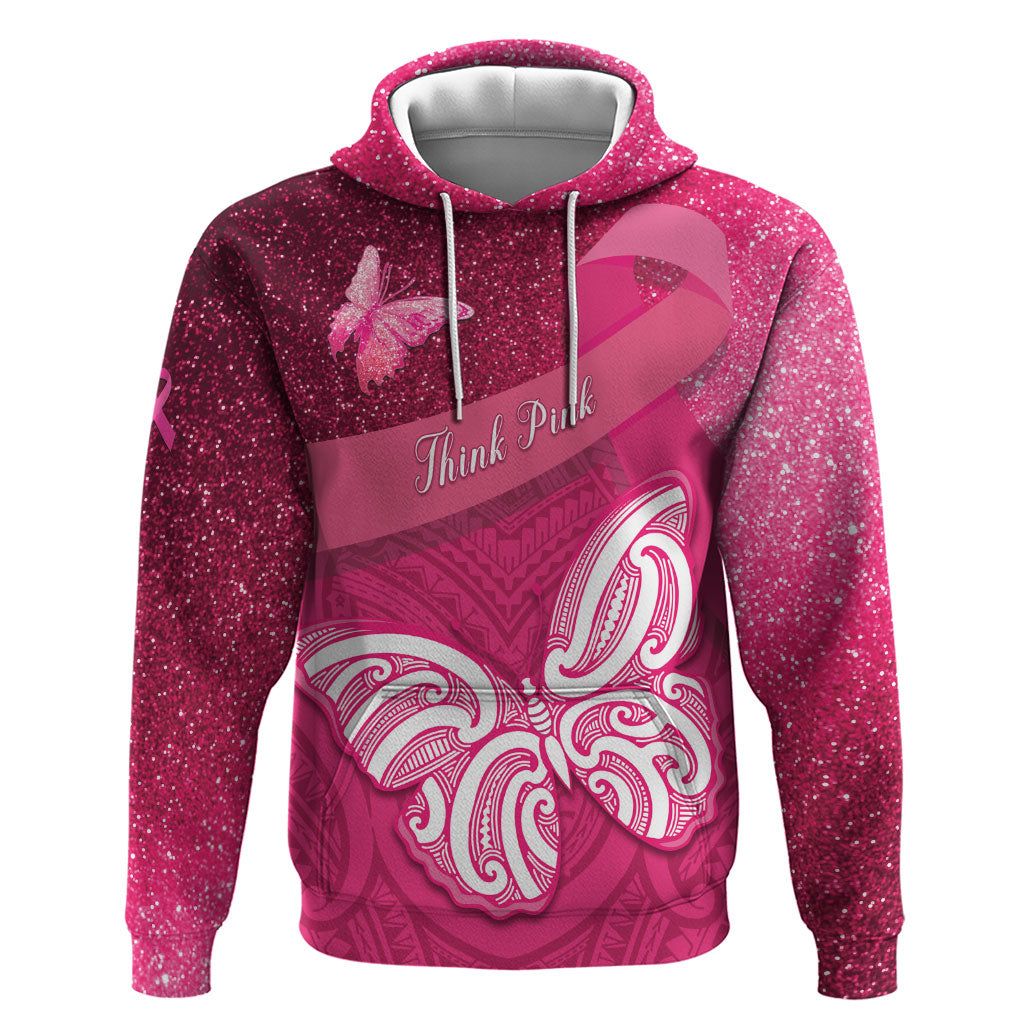 New Zealand Breast Cancer Awareness Hoodie Pink Ribbon Butterfly Maori Pattern