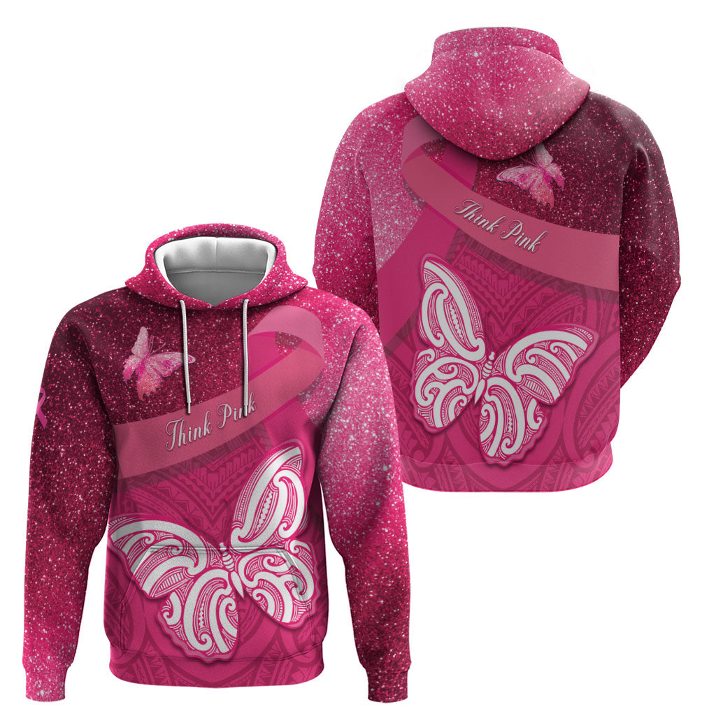 New Zealand Breast Cancer Awareness Hoodie Pink Ribbon Butterfly Maori Pattern
