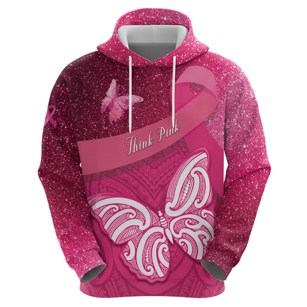 New Zealand Breast Cancer Awareness Hoodie Pink Ribbon Butterfly Maori Pattern