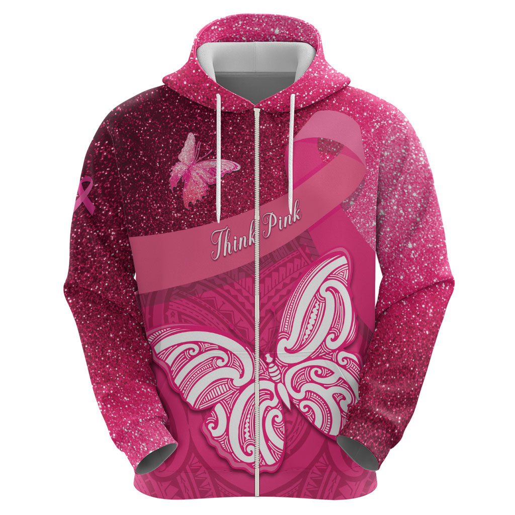 New Zealand Breast Cancer Awareness Hoodie Pink Ribbon Butterfly Maori Pattern