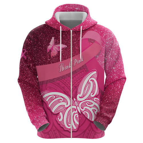 New Zealand Breast Cancer Awareness Hoodie Pink Ribbon Butterfly Maori Pattern