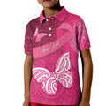 New Zealand Breast Cancer Awareness Kid Polo Shirt Pink Ribbon Butterfly Maori Pattern