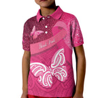 New Zealand Breast Cancer Awareness Kid Polo Shirt Pink Ribbon Butterfly Maori Pattern