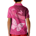 New Zealand Breast Cancer Awareness Kid Polo Shirt Pink Ribbon Butterfly Maori Pattern
