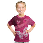 New Zealand Breast Cancer Awareness Kid T Shirt Pink Ribbon Butterfly Maori Pattern