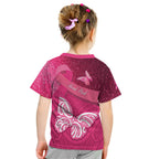 New Zealand Breast Cancer Awareness Kid T Shirt Pink Ribbon Butterfly Maori Pattern