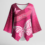 New Zealand Breast Cancer Awareness Kimono Sleeve Blouse Pink Ribbon Butterfly Maori Pattern