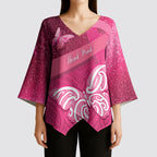 New Zealand Breast Cancer Awareness Kimono Sleeve Blouse Pink Ribbon Butterfly Maori Pattern