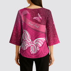 New Zealand Breast Cancer Awareness Kimono Sleeve Blouse Pink Ribbon Butterfly Maori Pattern