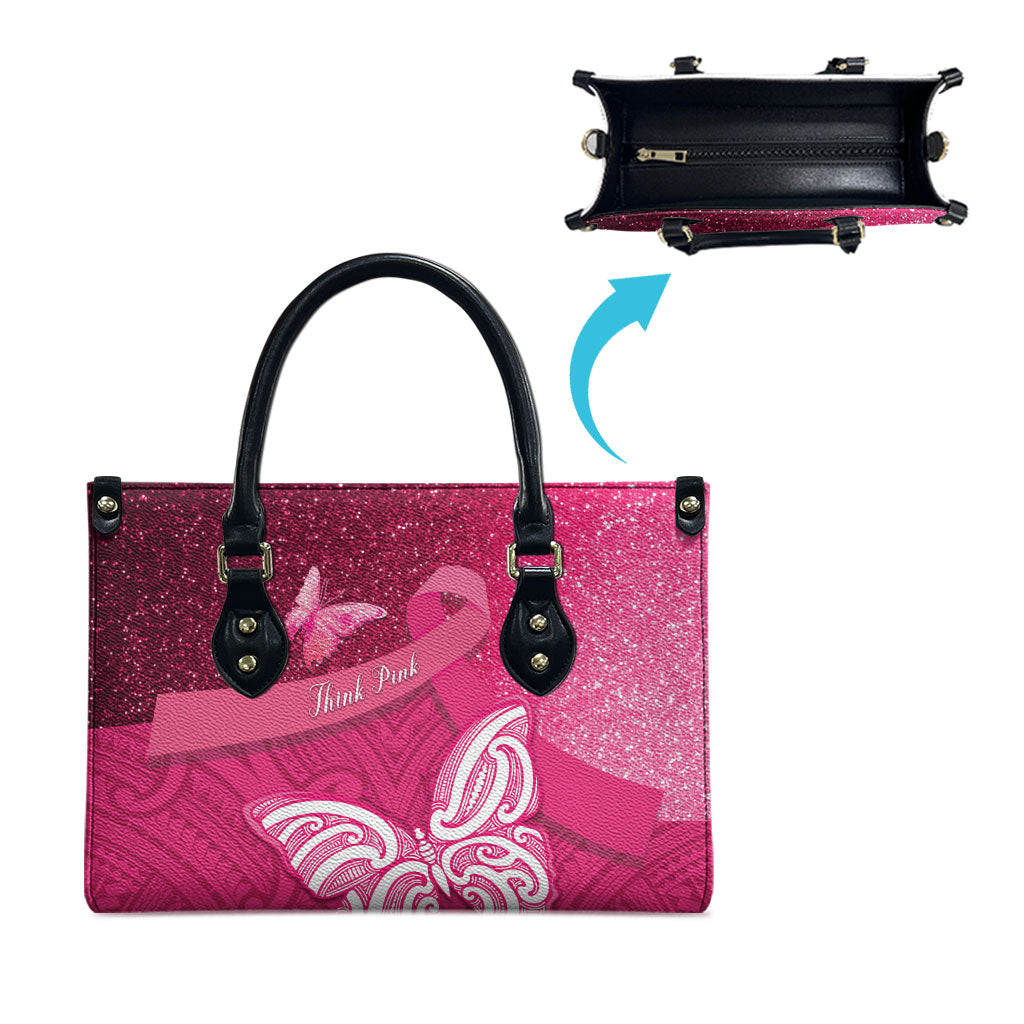 New Zealand Breast Cancer Awareness Leather Bag Pink Ribbon Butterfly Maori Pattern