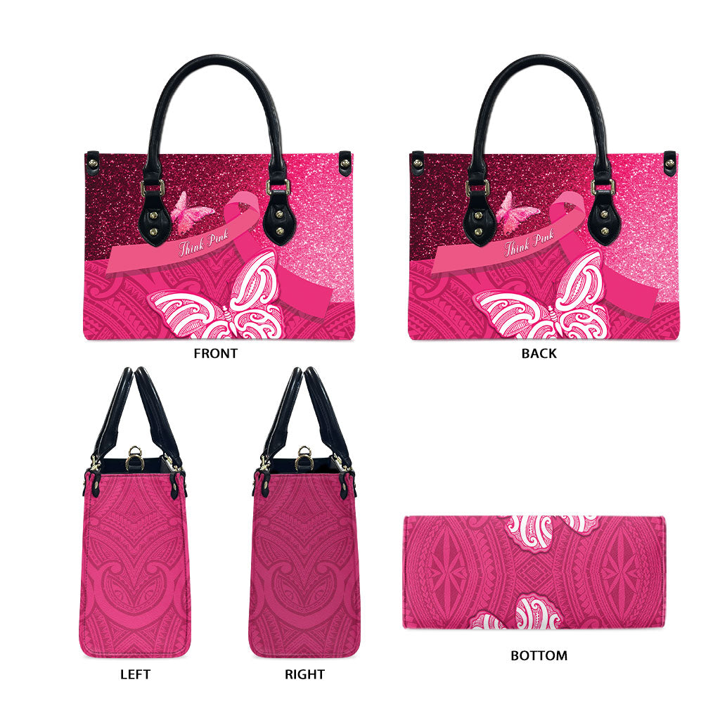 New Zealand Breast Cancer Awareness Leather Bag Pink Ribbon Butterfly Maori Pattern