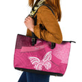 New Zealand Breast Cancer Awareness Leather Tote Bag Pink Ribbon Butterfly Maori Pattern