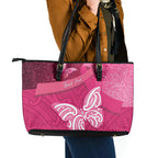 New Zealand Breast Cancer Awareness Leather Tote Bag Pink Ribbon Butterfly Maori Pattern