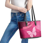 New Zealand Breast Cancer Awareness Leather Tote Bag Pink Ribbon Butterfly Maori Pattern