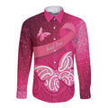 New Zealand Breast Cancer Awareness Long Sleeve Button Shirt Pink Ribbon Butterfly Maori Pattern
