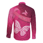 New Zealand Breast Cancer Awareness Long Sleeve Button Shirt Pink Ribbon Butterfly Maori Pattern