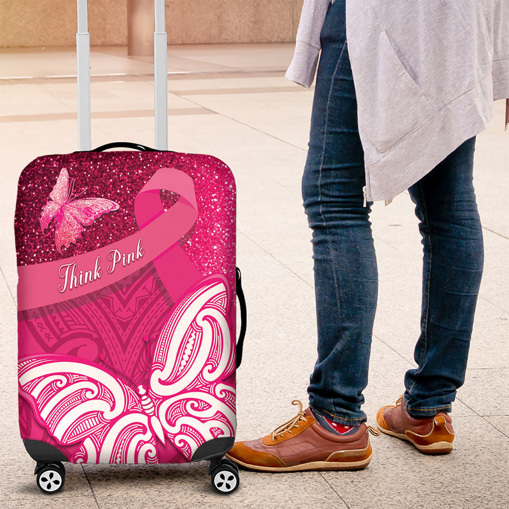 New Zealand Breast Cancer Awareness Luggage Cover Pink Ribbon Butterfly Maori Pattern