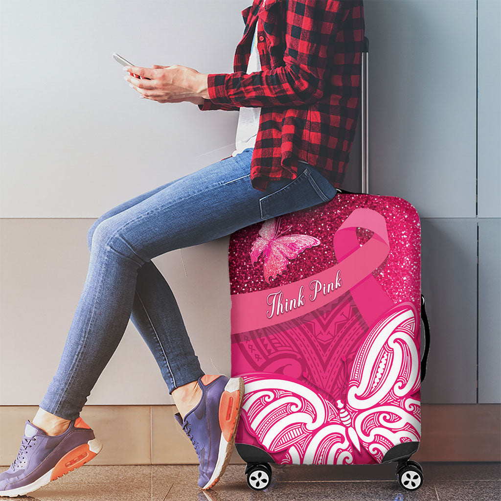 New Zealand Breast Cancer Awareness Luggage Cover Pink Ribbon Butterfly Maori Pattern
