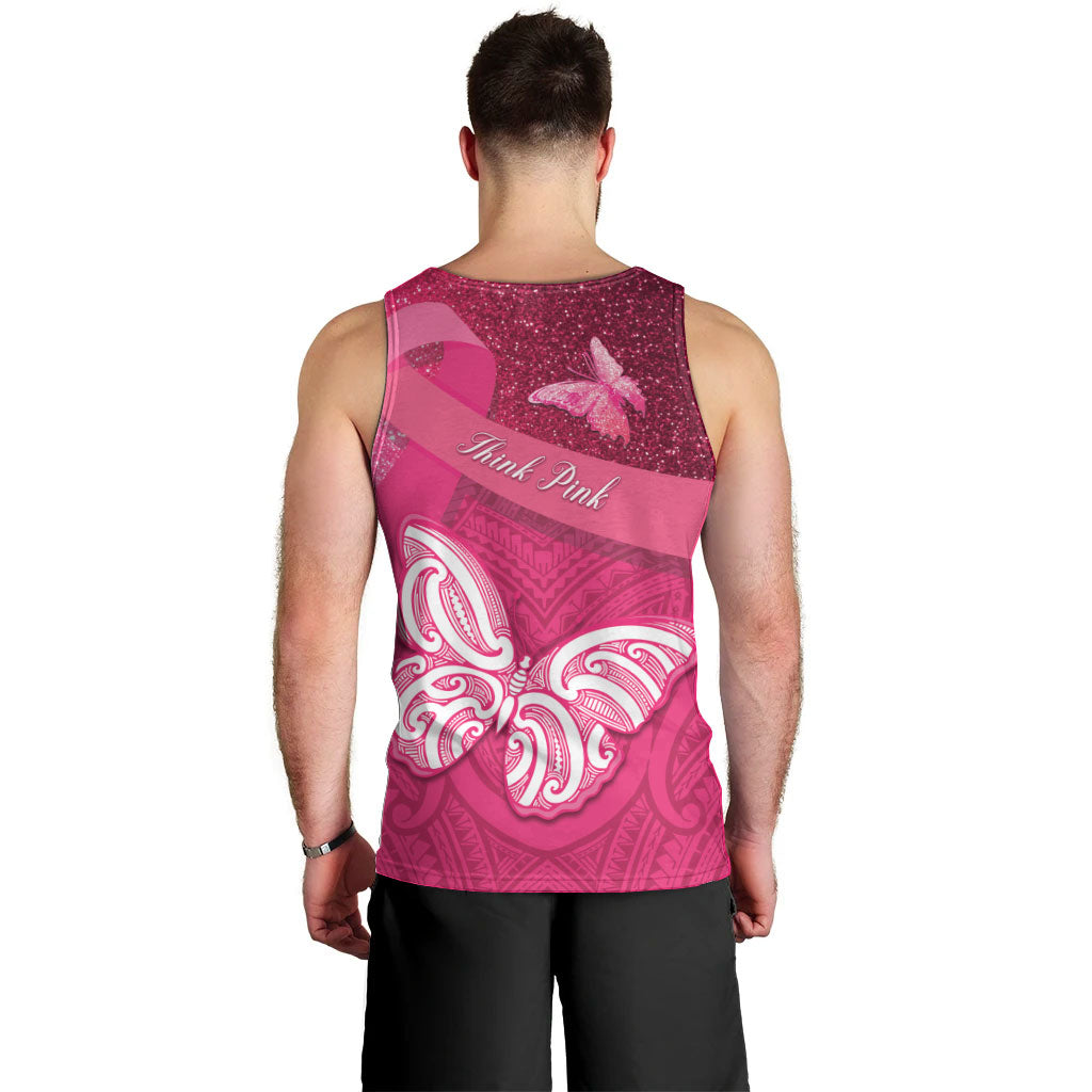 New Zealand Breast Cancer Awareness Men Tank Top Pink Ribbon Butterfly Maori Pattern