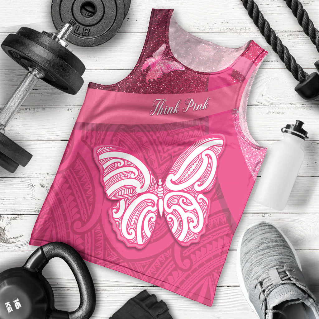 New Zealand Breast Cancer Awareness Men Tank Top Pink Ribbon Butterfly Maori Pattern