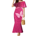 New Zealand Breast Cancer Awareness Mermaid Dress Pink Ribbon Butterfly Maori Pattern