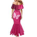 New Zealand Breast Cancer Awareness Mermaid Dress Pink Ribbon Butterfly Maori Pattern
