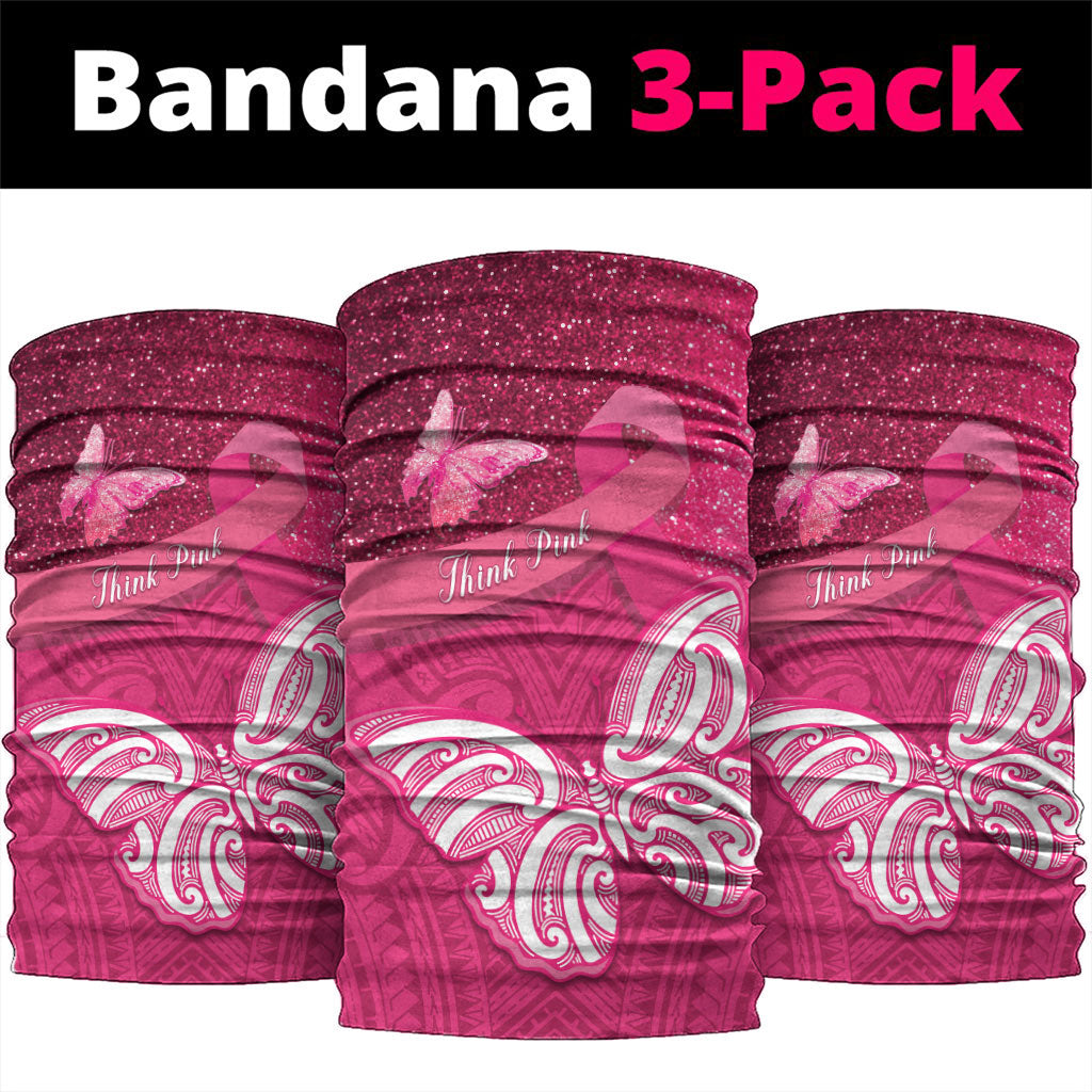 New Zealand Breast Cancer Awareness Neck Gaiter Pink Ribbon Butterfly Maori Pattern