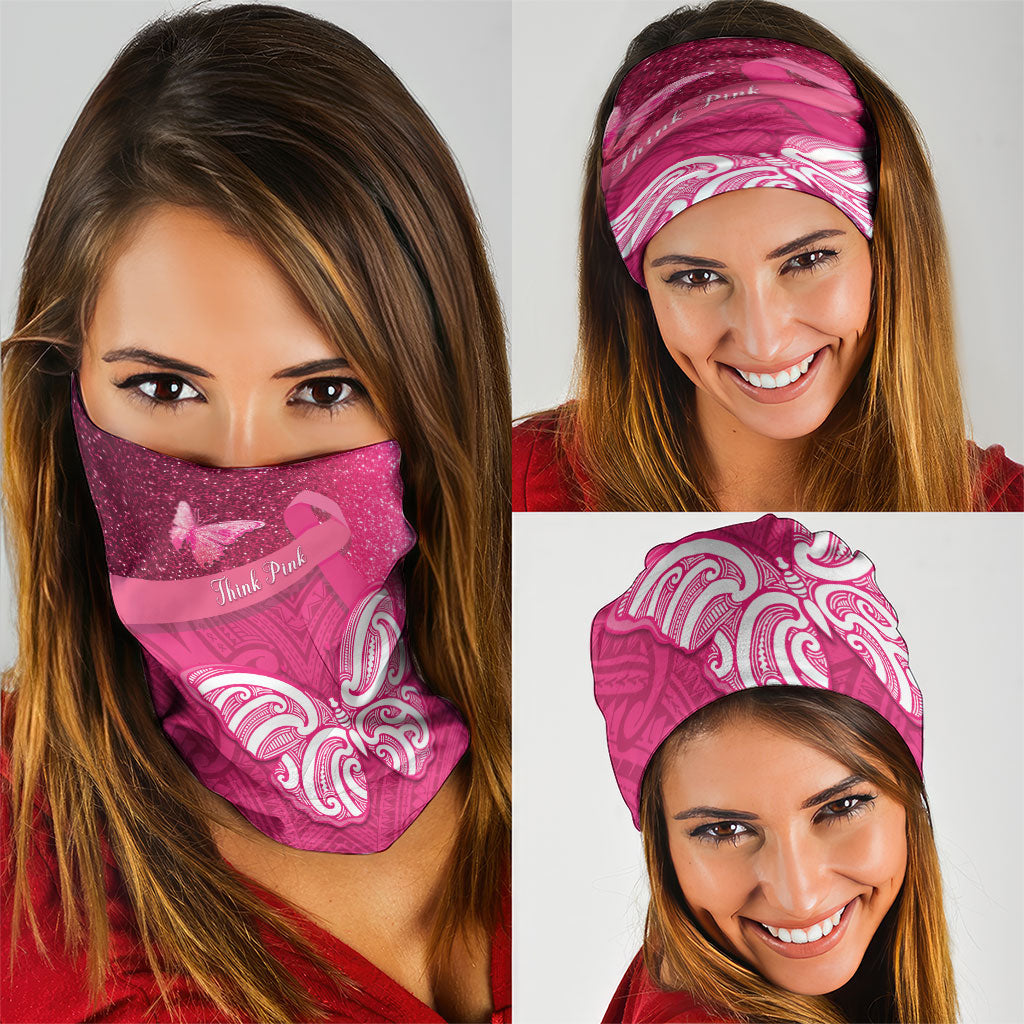 New Zealand Breast Cancer Awareness Neck Gaiter Pink Ribbon Butterfly Maori Pattern